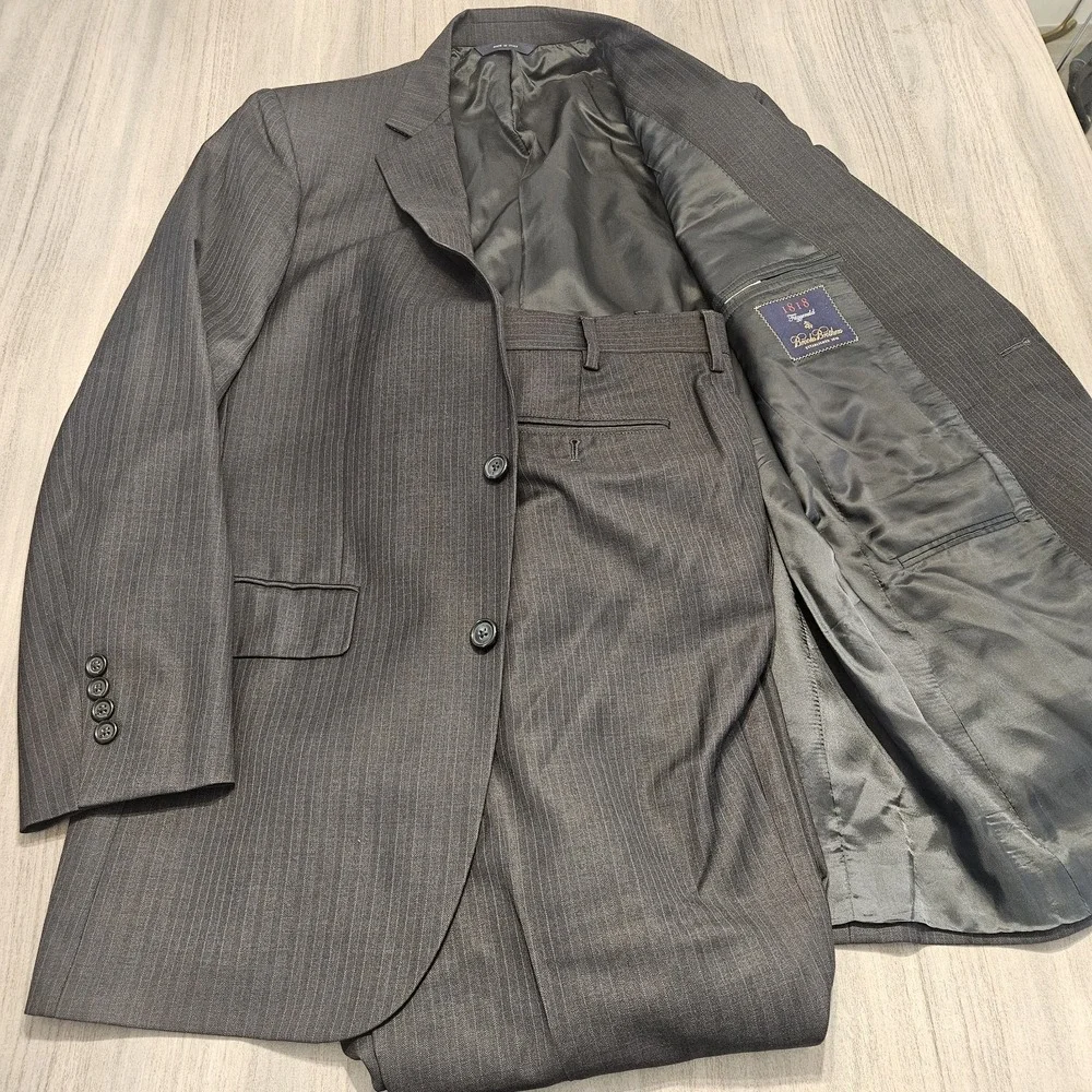 Brooks Brothers Lanificio‎ Fitzgerald Suit 40L Gray Stripe 34x31 Italian Wool